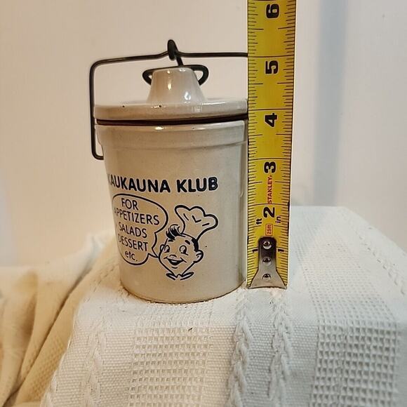 Vintage Kaukauna Klub Cheese Label Crock & Lid Stoneware Wisconsin 12 oz - Picture 8 of 9
